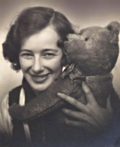 Mother in her 'atelier' with my teddy bear, called Nalle. Mother told me that when I first got Nalle he was bigger than I was. I would hold him by his head and his feet were dragging on the floor behind me. Nalle was yellow, much lighter-colored than he looks here.