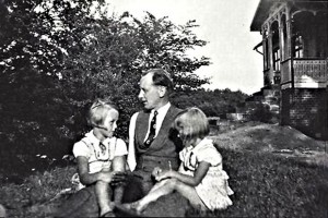 My dad and Gun and I, dressed in what we called our Tyrolean dresses. This was not Mother's 30th birthday though, but some other minor occasion to celebrate.