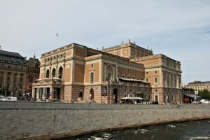 The Royal Swedish Opera. View from the Royal Palace across Norrbro bridge. The entrance is from the stately Gustav Adolfs torg.