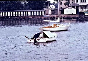 There was no room for Kijé at a dock so it was moored in the bay and I had to buy a dinghy to get to it.