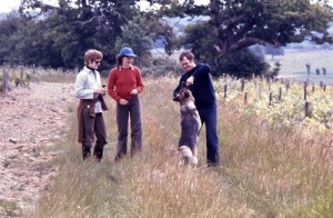 At La Fontaine - Jürgen is playing with Puppy and Ruth and I are watching, just back from a walk with the photographer.
