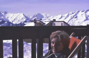 Siv on our hotel balcony, back after the few days in the hospital for just one more day at Alpe d'Huez. I blew that vacation -- on the very first day!