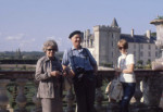 Margaret, Bert and Siv standing by the wall overlooking the gardens at Villandry. sj74_11a058-aA-cr-550